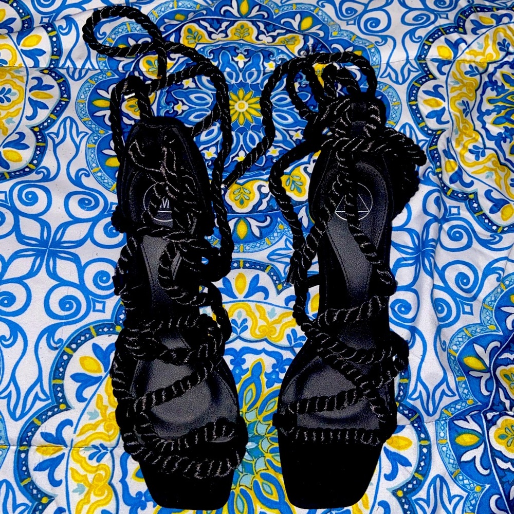 Womens Missguided rope lace up sandal heel 🖤